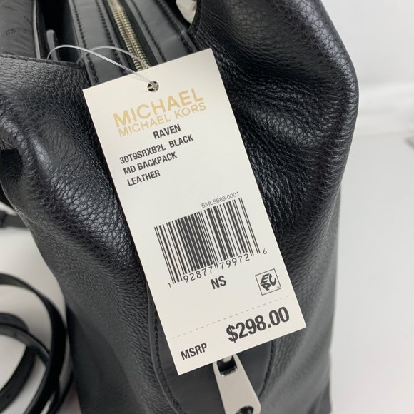 New Michael Kors Raven Leather Medium Backpack - Picture 8 of 9